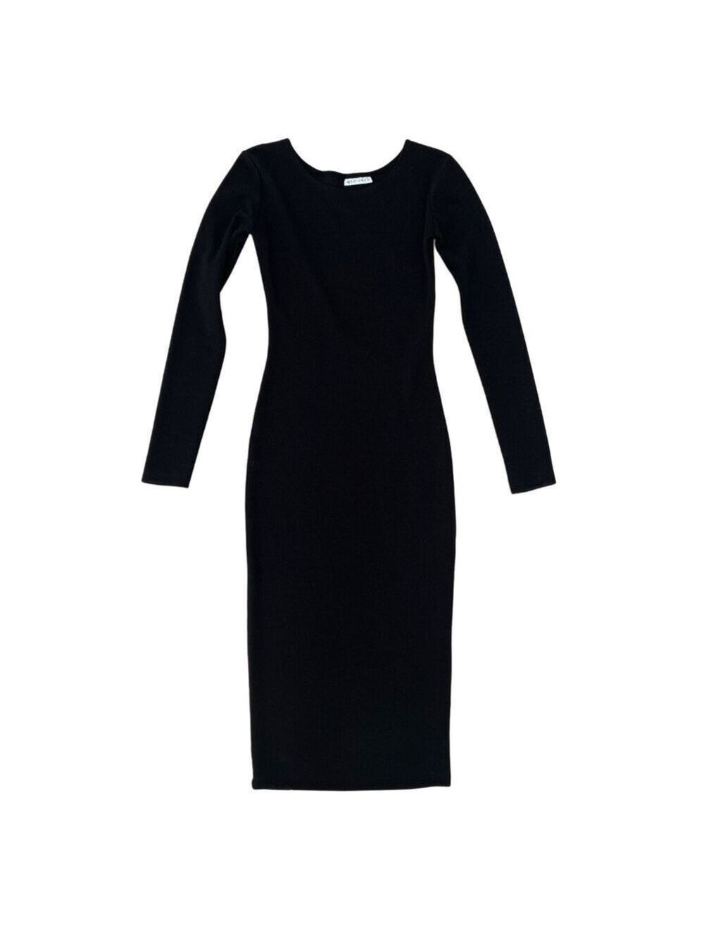 Eve + Enoch Black Ribbed Long Sleeve Midi Dress - Size XS